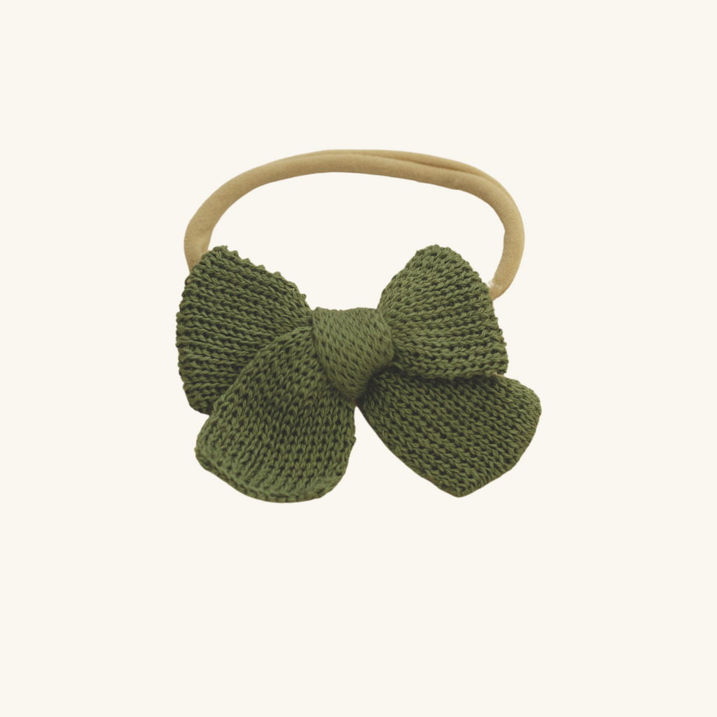 Schoolgirl Knit Headband Bow- Fern