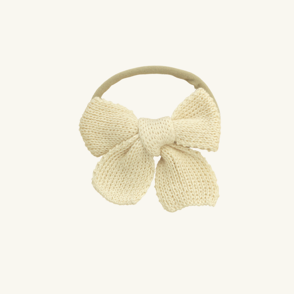 Schoolgirl Knit Headband Bow- Cream