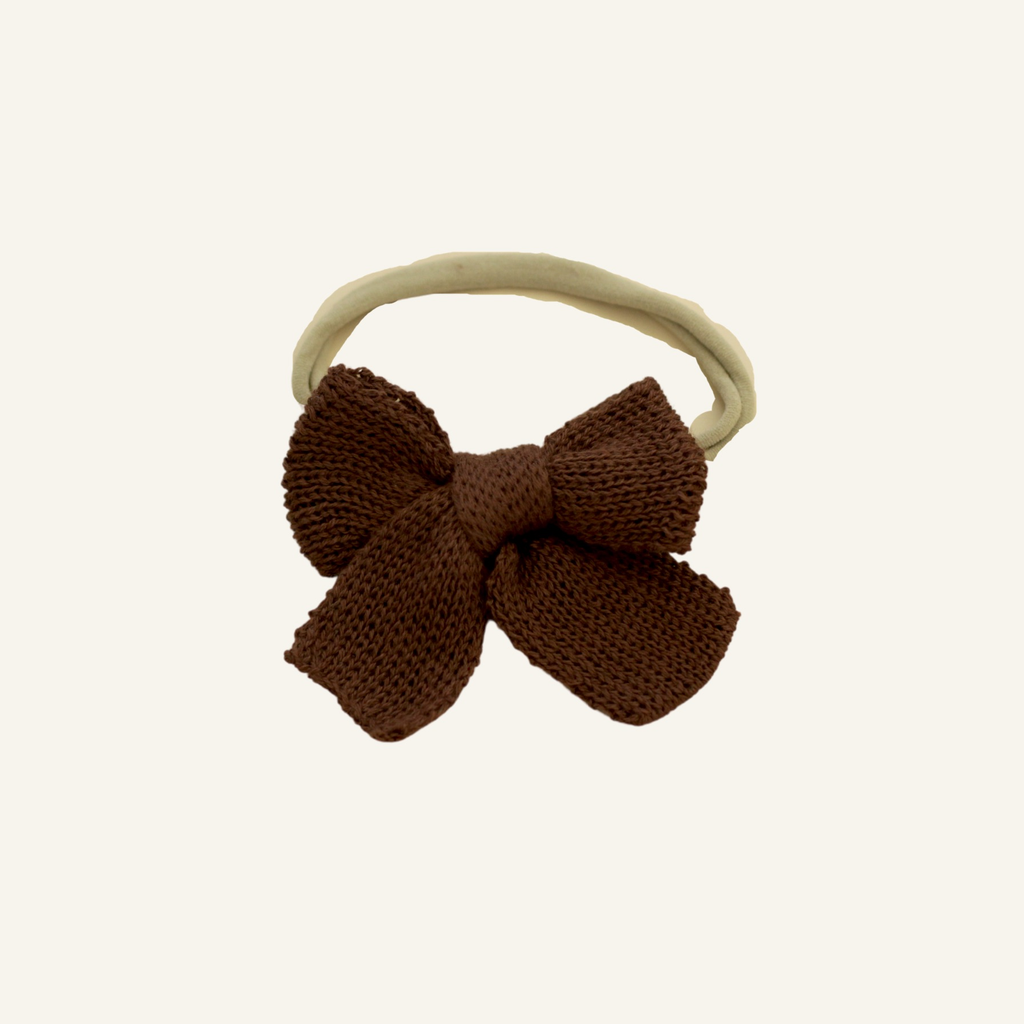 Schoolgirl Knit Headband Bow- Chocolate