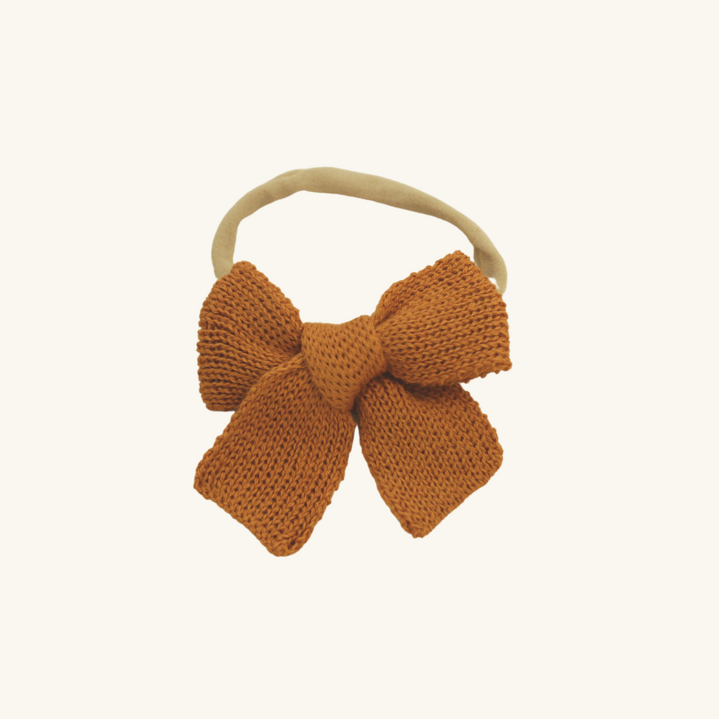 Schoolgirl Knit Headband Bow- Amber