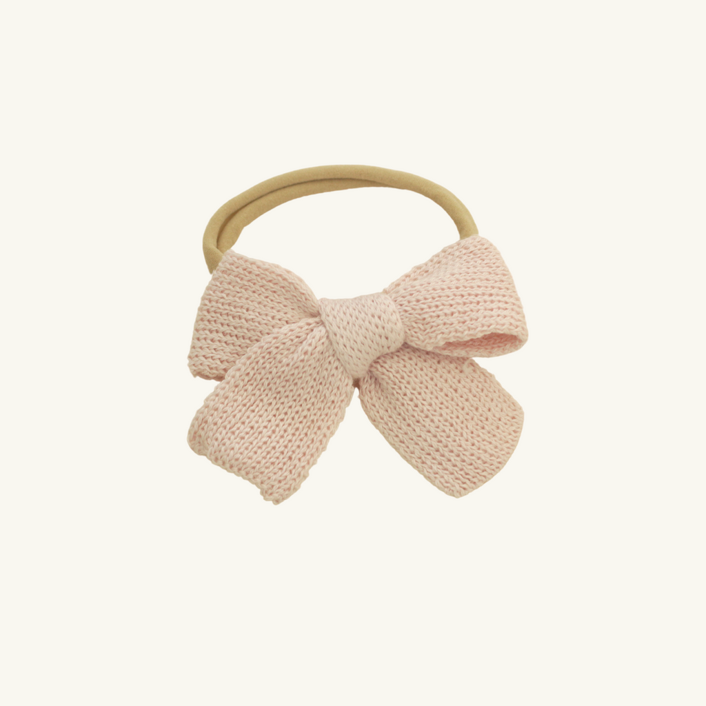 Schoolgirl Knit Headband Bow- Pink